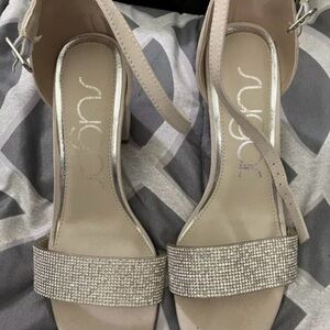 Sugar Cream Heels with Rhinestone Embellishment